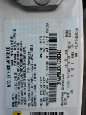 2016 FORD FUSION SE - 3FA6P0LUXGR208343