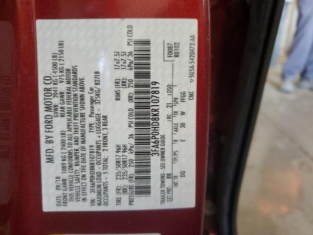 2019 FORD FUSION SE - 3FA6P0HD8KR107819