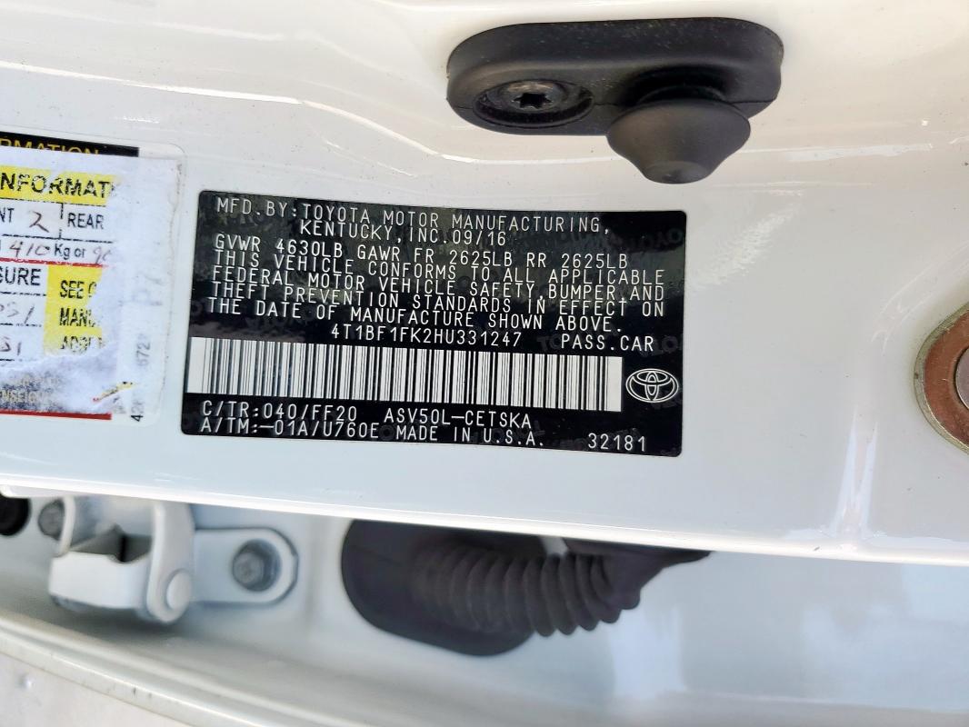 2017 TOYOTA CAMRY LE - 4T1BF1FK2HU331247