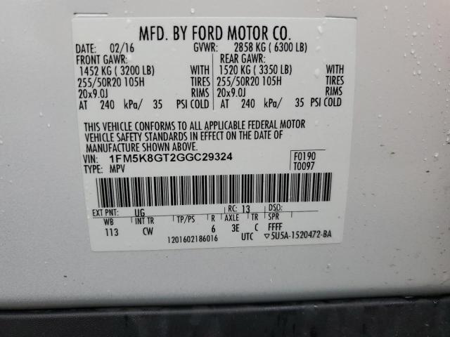 2016 FORD EXPLOR SPT 1FM5K8GT2GGC29324
