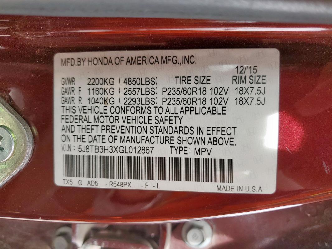 2016 ACURA RDX 5J8TB3H3XGL012867