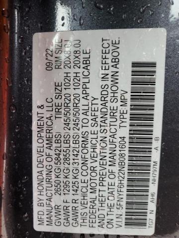 2022 HONDA PILOT SE 5FNYF6H22NB081604