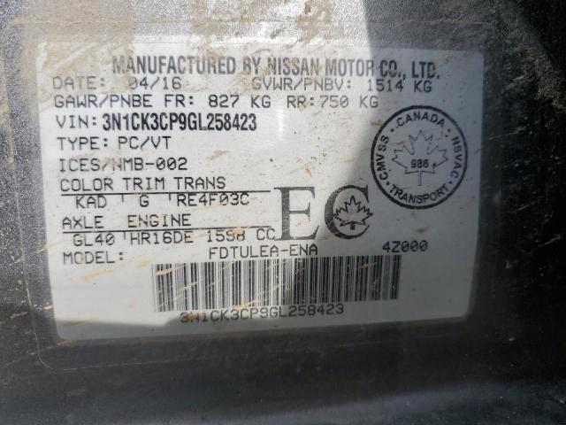 2016 NISSAN MICRA 3N1CK3CP9GL258423