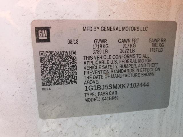 2019 CHEVROLET CRUZE 1G1BJ5SMXK7102444