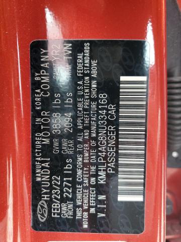 2022 HYUNDAI ELANTRA LI KMHLP4AG8NU334168