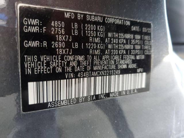 2022 SUBARU OUTBACK LI 4S4BTAMCXN3215249