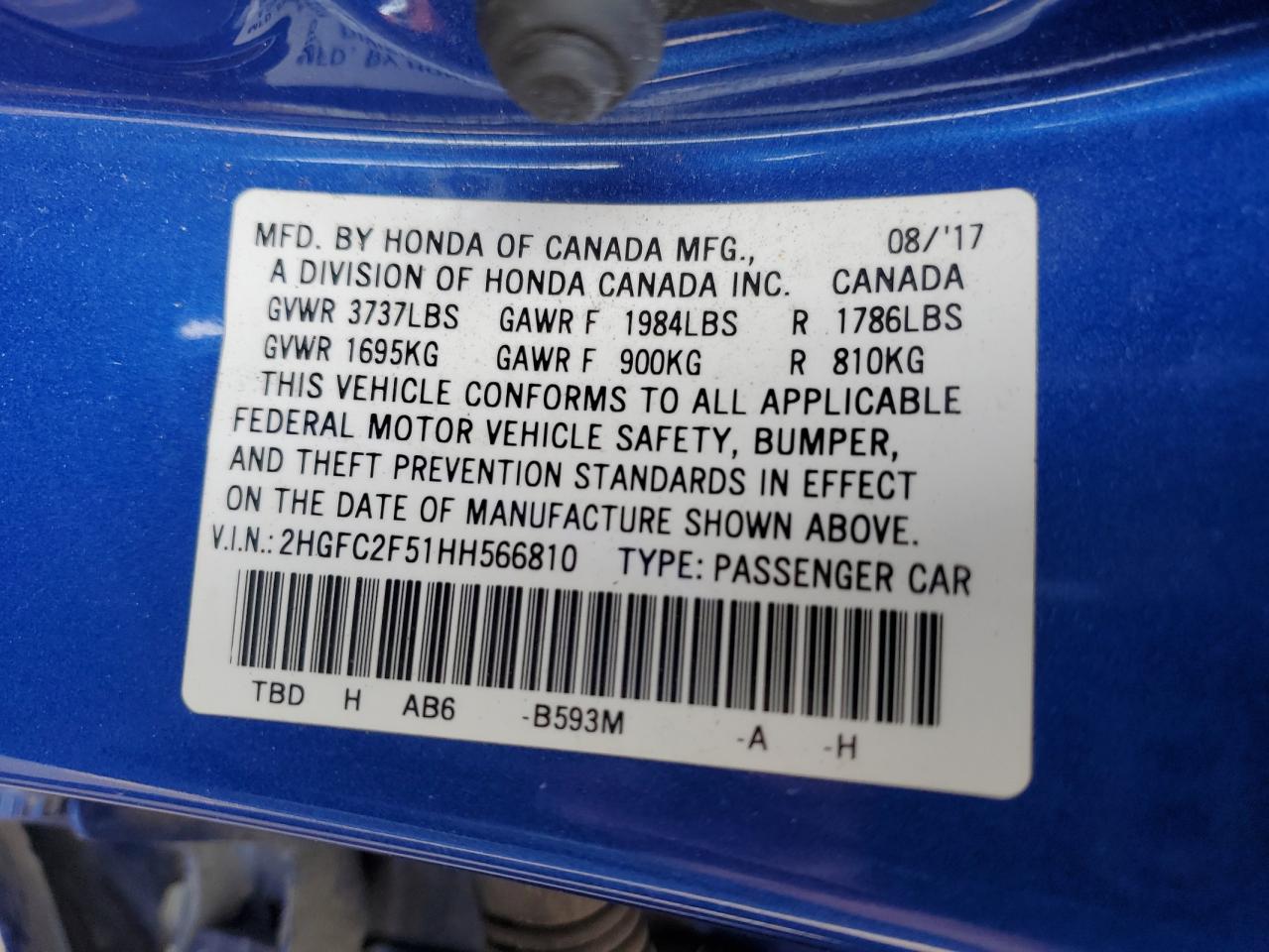 Lot #3222755507 2017 HONDA CIVIC LX