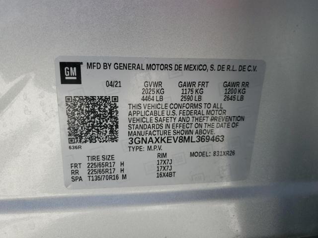 2021 CHEVROLET EQUINOX LT - 3GNAXKEV8ML369463