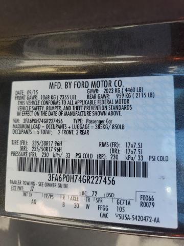 2016 FORD FUSION SE - 3FA6P0H74GR227456