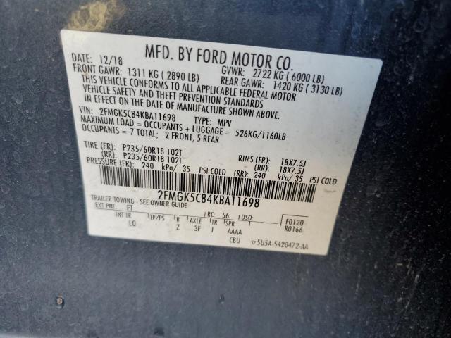 2019 FORD FLEX SEL 2FMGK5C84KBA11698