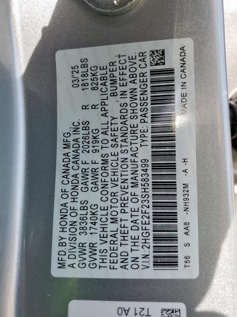 2025 HONDA CIVIC LX - 2HGFE2F23SH583499
