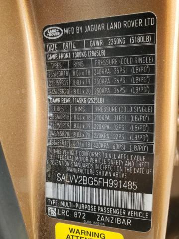 2015 LAND ROVER RANGE ROVE - SALVV2BG5FH991485