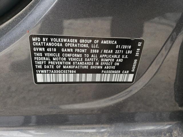 2016 VOLKSWAGEN PASSAT SE 1VWBT7A33GC027894