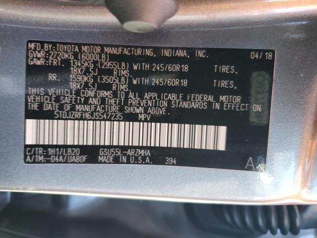 2018 TOYOTA HIGHLANDER - 5TDJZRFH6JS547235