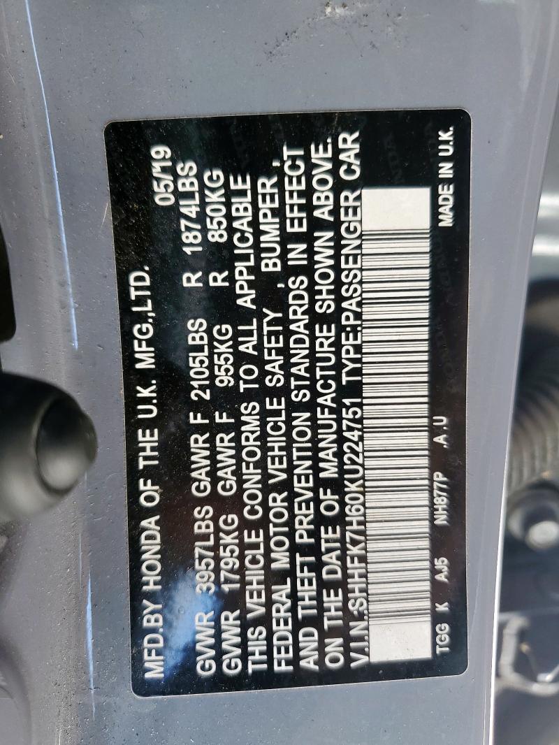 2019 HONDA CIVIC EX - SHHFK7H60KU224751