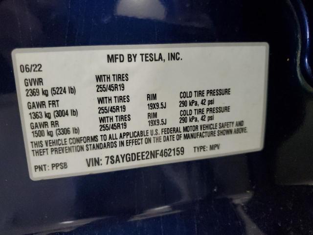 2022 TESLA MODEL Y - 7SAYGDEE2NF462159
