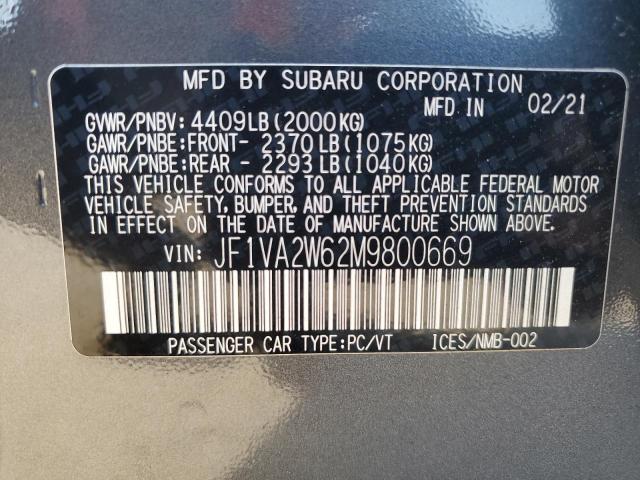 2021 SUBARU WRX STI LI JF1VA2W62M9800669