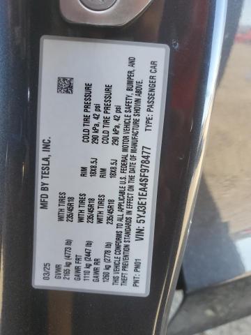 2025 TESLA MODEL 3 - 5YJ3E1EA4SF978477