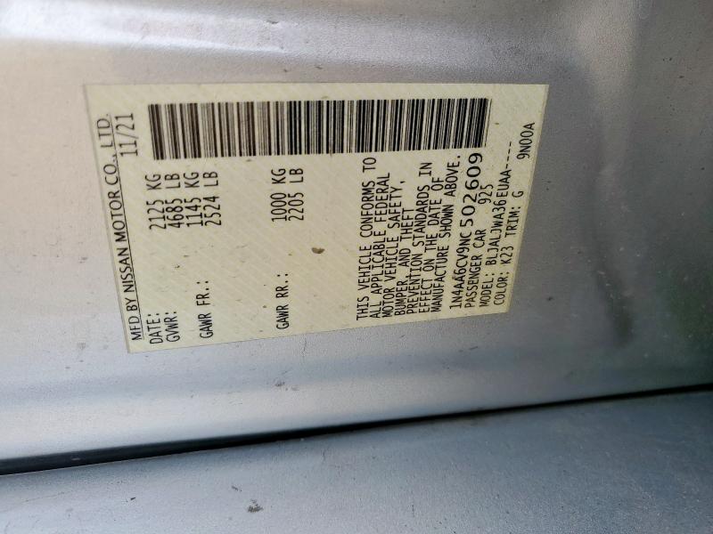 2022 NISSAN MAXIMA SV 1N4AA6CV9NC502609