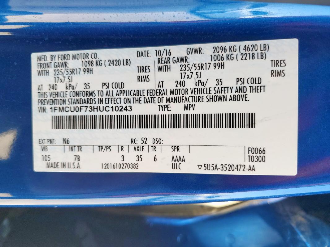 2017 FORD ESCAPE S - 1FMCU0F73HUC10243