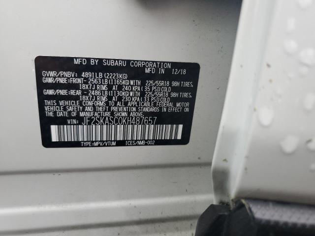 2019 SUBARU FORESTER L JF2SKASC0KH487657