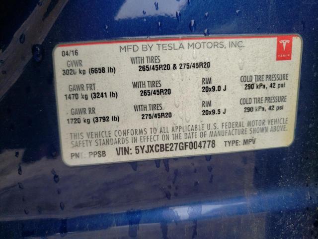 2016 TESLA MODEL X - 5YJXCBE27GF004778