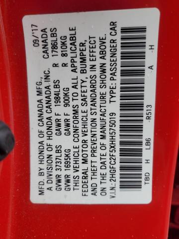 2017 HONDA CIVIC LX 2HGFC2F5XHH575019