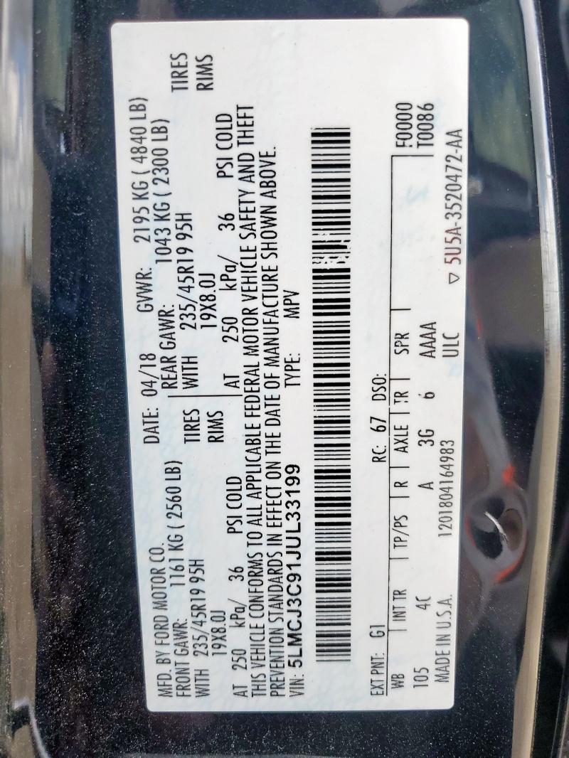 2018 LINCOLN MKC RESERV 5LMCJ3C91JUL33199