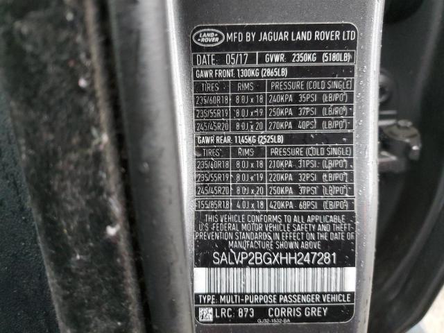 2017 LAND ROVER RANGE ROVE - SALVP2BGXHH247281
