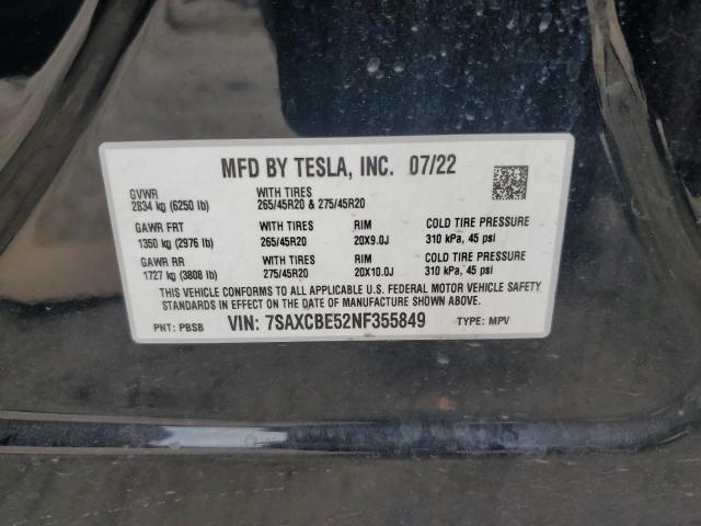 2022 TESLA MODEL X 7SAXCBE52NF355849