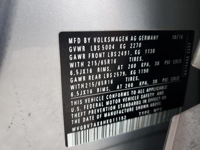 2017 VOLKSWAGEN TIGUAN S WVGBV7AX8HK011192