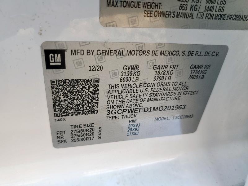2021 CHEVROLET SILVERADO - 3GCPWEED1MG201963