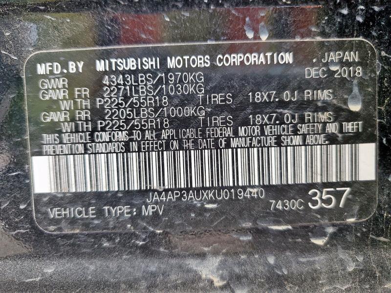 2019 MITSUBISHI OUTLANDER - JA4AP3AUXKU019440