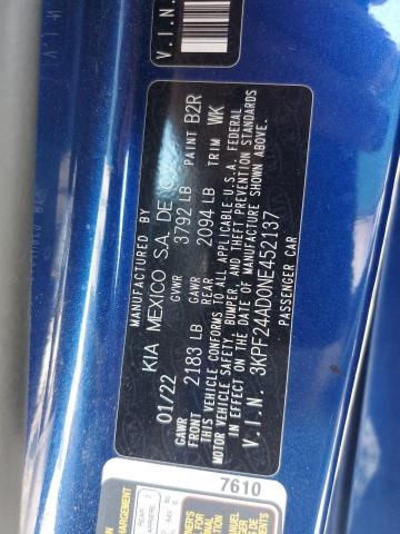 3KPF24AD0NE452137 2022 KIA FORTE