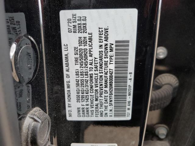 2021 HONDA PILOT SE 5FNYF6H26MB008427