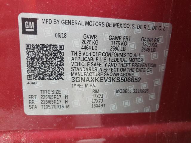 2019 CHEVROLET EQUINOX LT - 3GNAXKEV3KS506652
