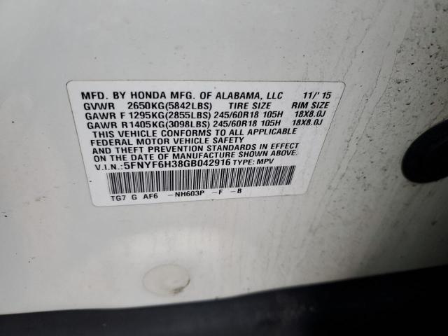 2016 HONDA PILOT EX 5FNYF6H38GB042916