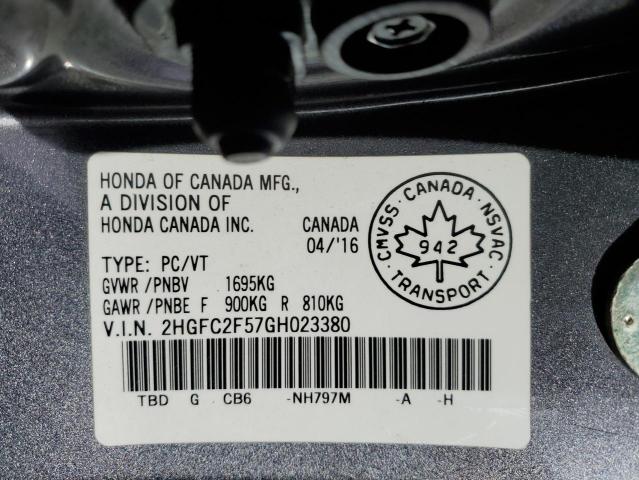 2016 HONDA CIVIC LX 2HGFC2F57GH023380