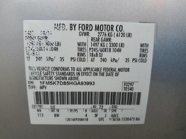 2017 FORD EXPLORER X 1FM5K7D85HGA93993