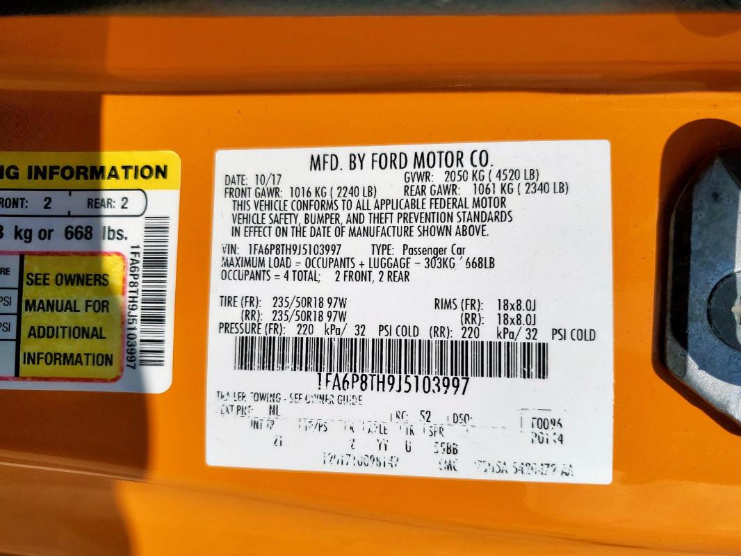 2018 FORD MUSTANG - 1FA6P8TH9J5103997