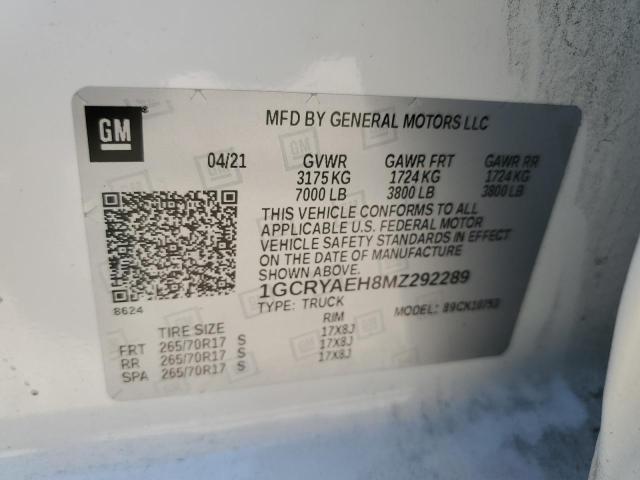 2021 CHEVROLET SILVERADO - 1GCRYAEH8MZ292289