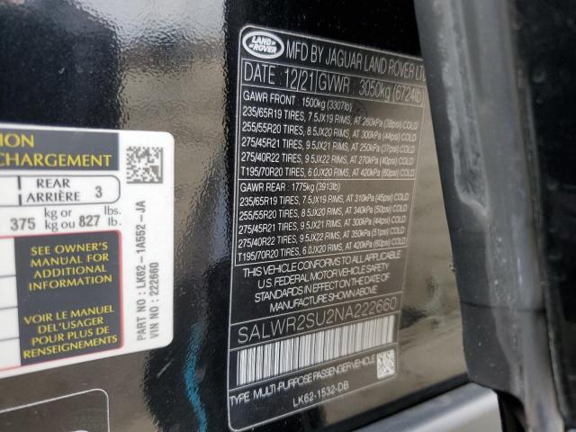 2022 LAND ROVER RANGE ROVE - SALWR2SU2NA222660