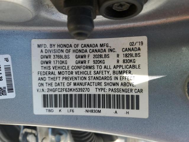 2019 HONDA CIVIC LX 2HGFC2F63KH539270