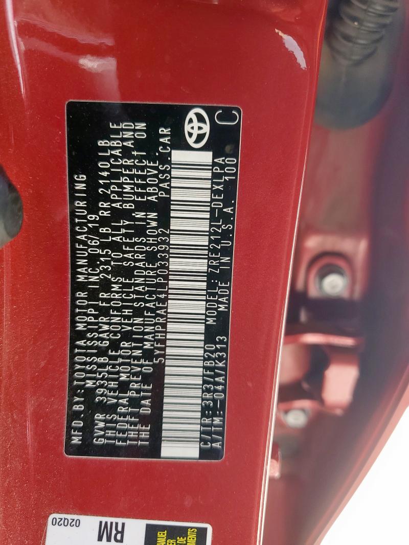 2020 TOYOTA COROLLA LE - 5YFHPRAE4LP033932