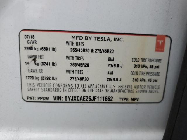 2018 TESLA MODEL X #3308600494