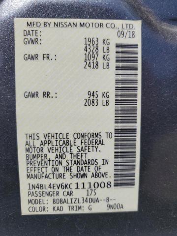 2019 NISSAN ALTIMA SL - 1N4BL4EV6KC111008