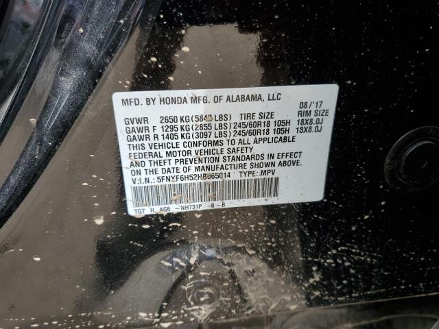 2017 HONDA PILOT EXL 5FNYF6H52HB065014