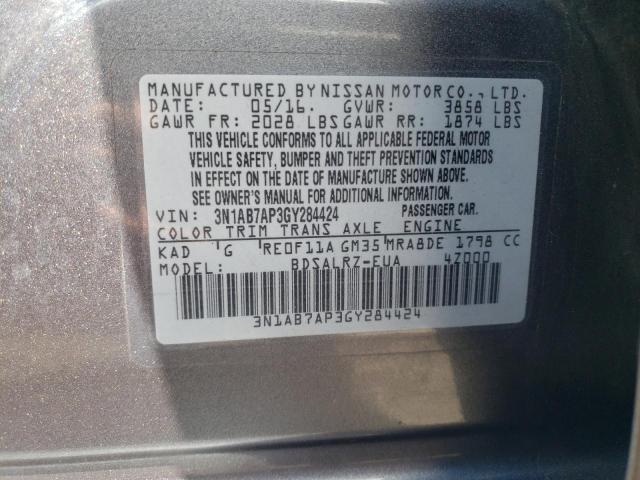 2016 NISSAN SENTRA S - 3N1AB7AP3GY284424