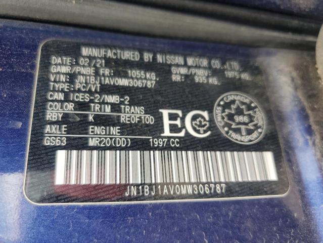 2021 NISSAN QASHQAI JN1BJ1AV0MW306787