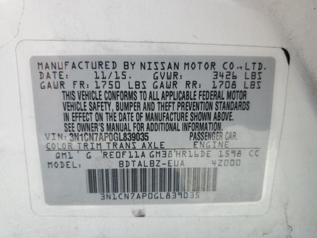 2016 NISSAN VERSA S - 3N1CN7AP0GL839035